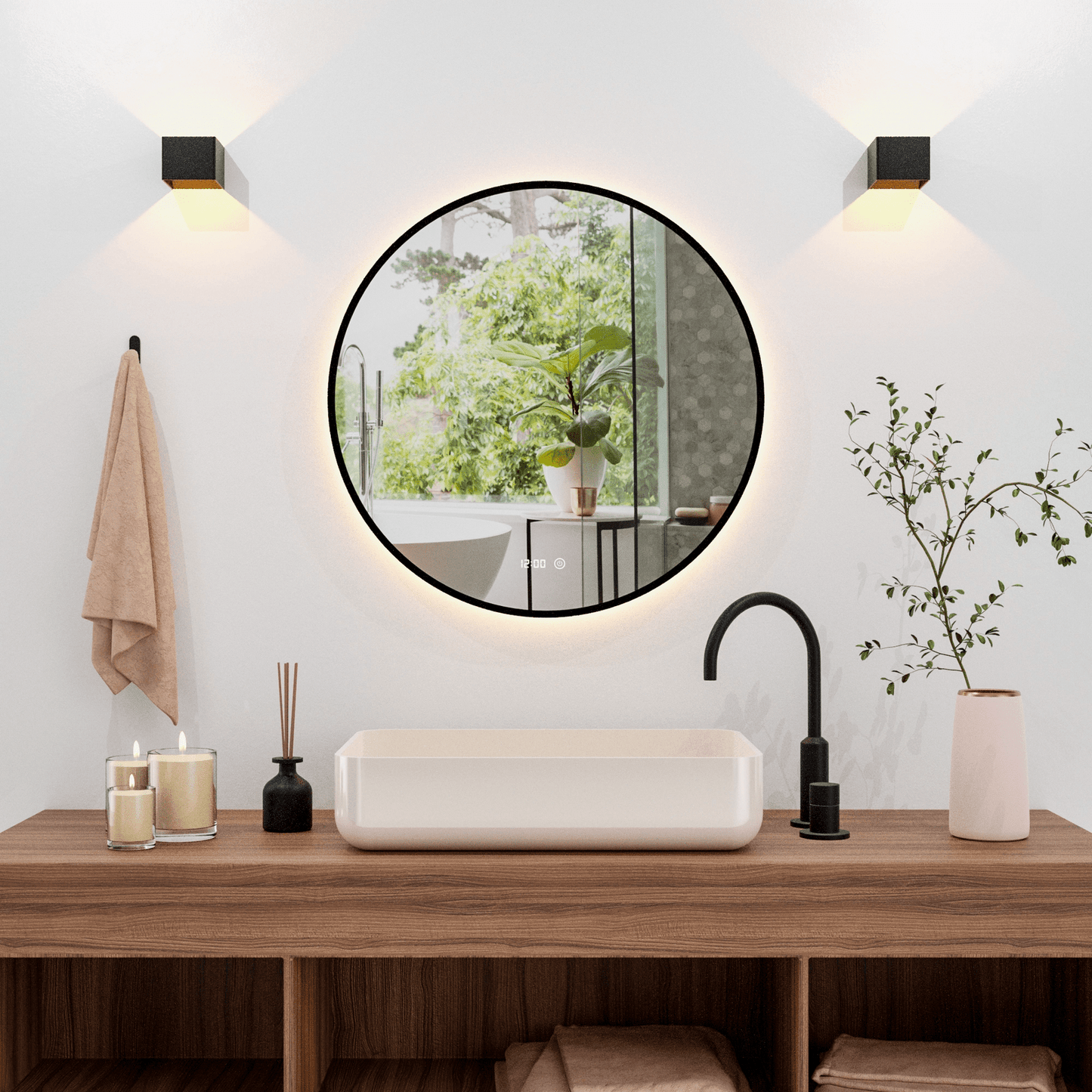 Badkamerspiegel Rond Mat Zwart 80 cm - Anti-Condens & Dimbaar Led