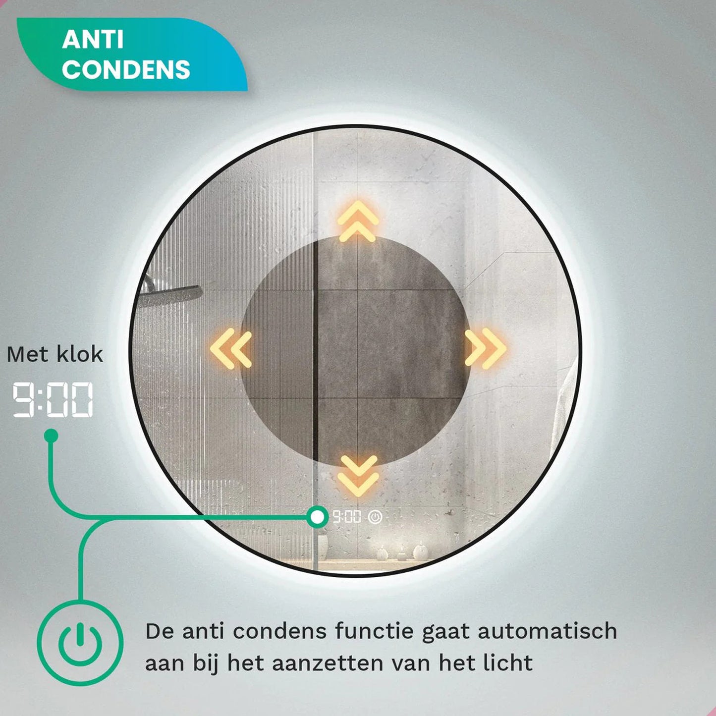 Badkamerspiegel Rond Mat Zwart 80 cm - Anti-Condens & Dimbaar Led