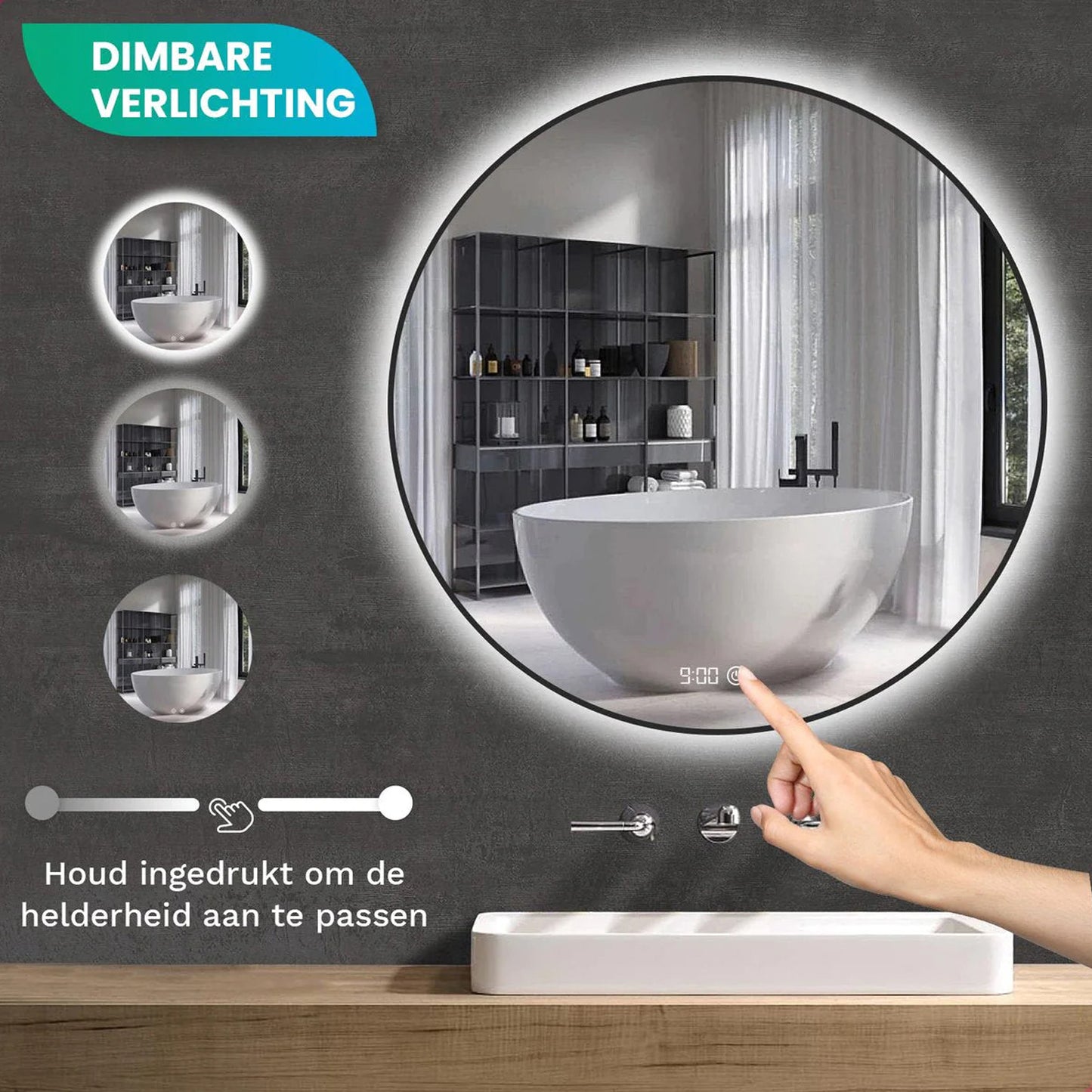 Badkamerspiegel Rond Mat Zwart 80 cm - Anti-Condens & Dimbaar Led