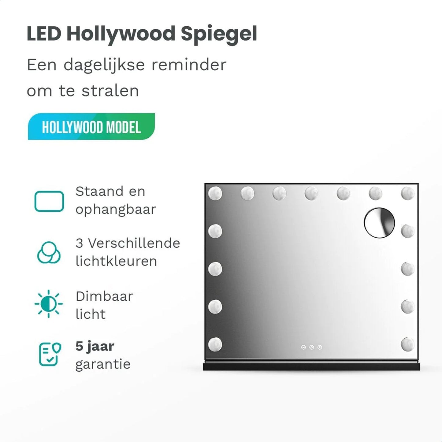 Hollywood Make Up Spiegel LED - Bluetooth Speakers - 10x Zoom - Ophangbaar - Zwart - 80x60cm