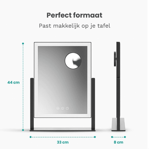 Make-Up Spiegel Staand Led Verlichting - 3 Dimbare LED Verlichting - Zwart - 33 X 44 Cm