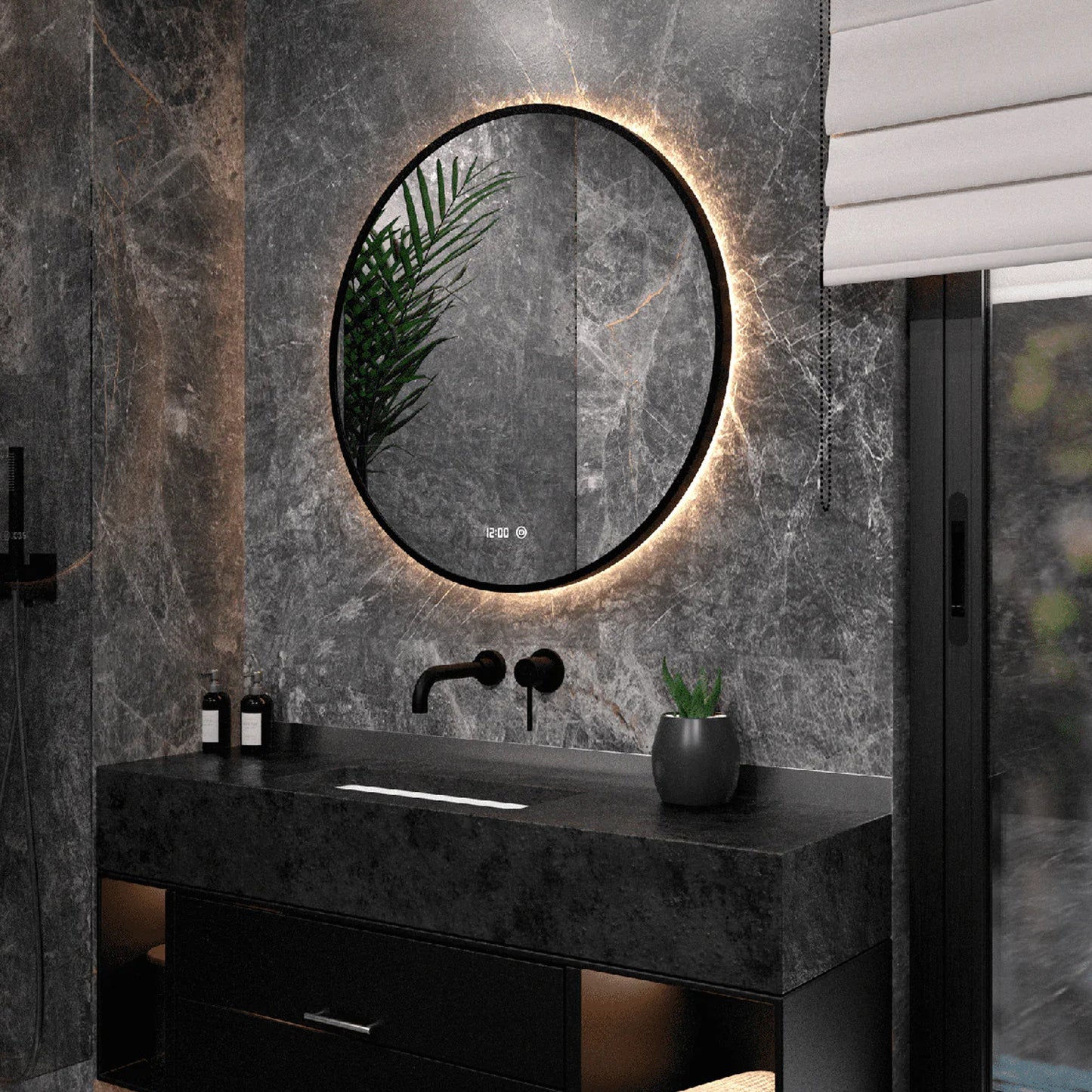 Badkamerspiegel Rond Mat Zwart 80 cm - Anti-Condens & Dimbaar Led