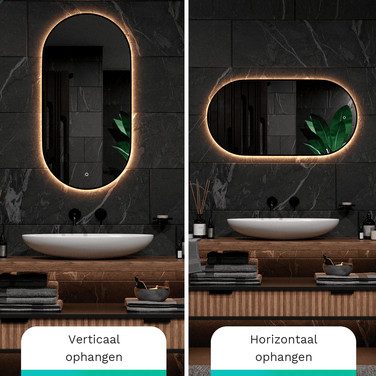 Badkamerspiegel - 120x60cm Ovaal - Zwart Frame