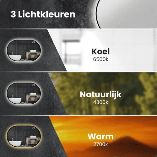 Badkamerspiegel Ovaal Zwart 60 x 90 cm - Anti-Condens & Dimbaar Led