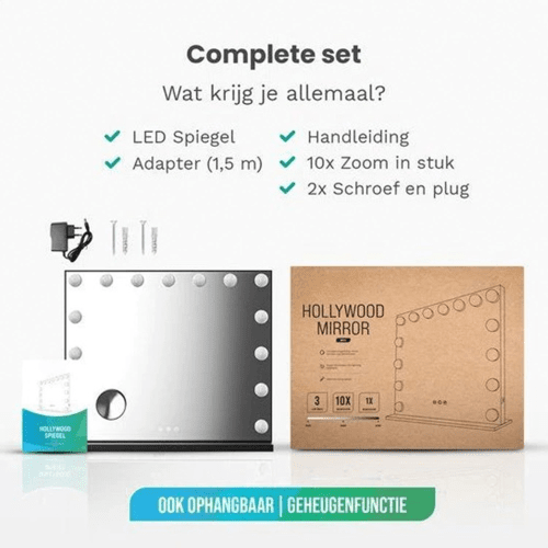Hollywood Make Up Spiegel - LED Verlichting - 10x Zoom - Ophangbaar - Wit - 58x48cm