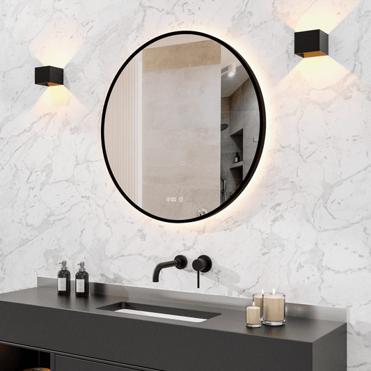 Badkamerspiegel Rond Mat Zwart 80 cm - Anti-Condens & Dimbaar Led