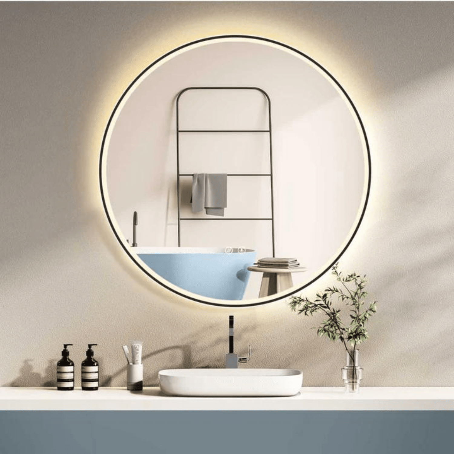 Badkamerspiegel Rond Mat Zwart 80 cm - Anti-Condens & Inbouw Led