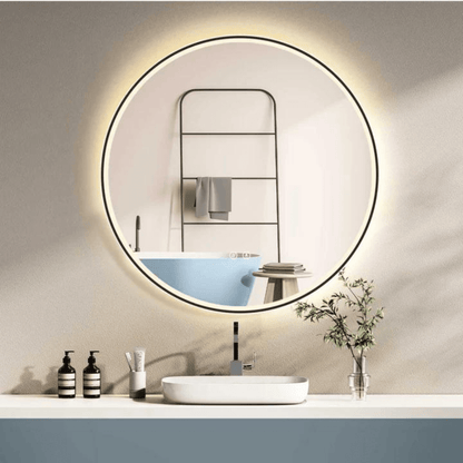 Badkamerspiegel Rond Mat Zwart 80 cm - Anti-Condens & Inbouw Led