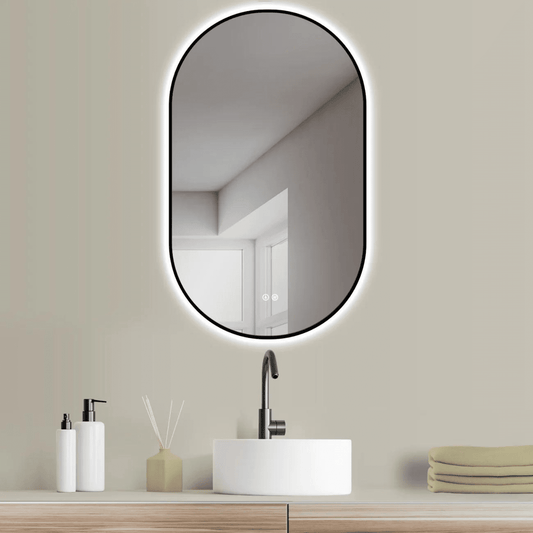 Badkamerspiegel Ovaal Zwart 60 x 100 cm – Anti-Condens & Led Horizontaal/Verticaal