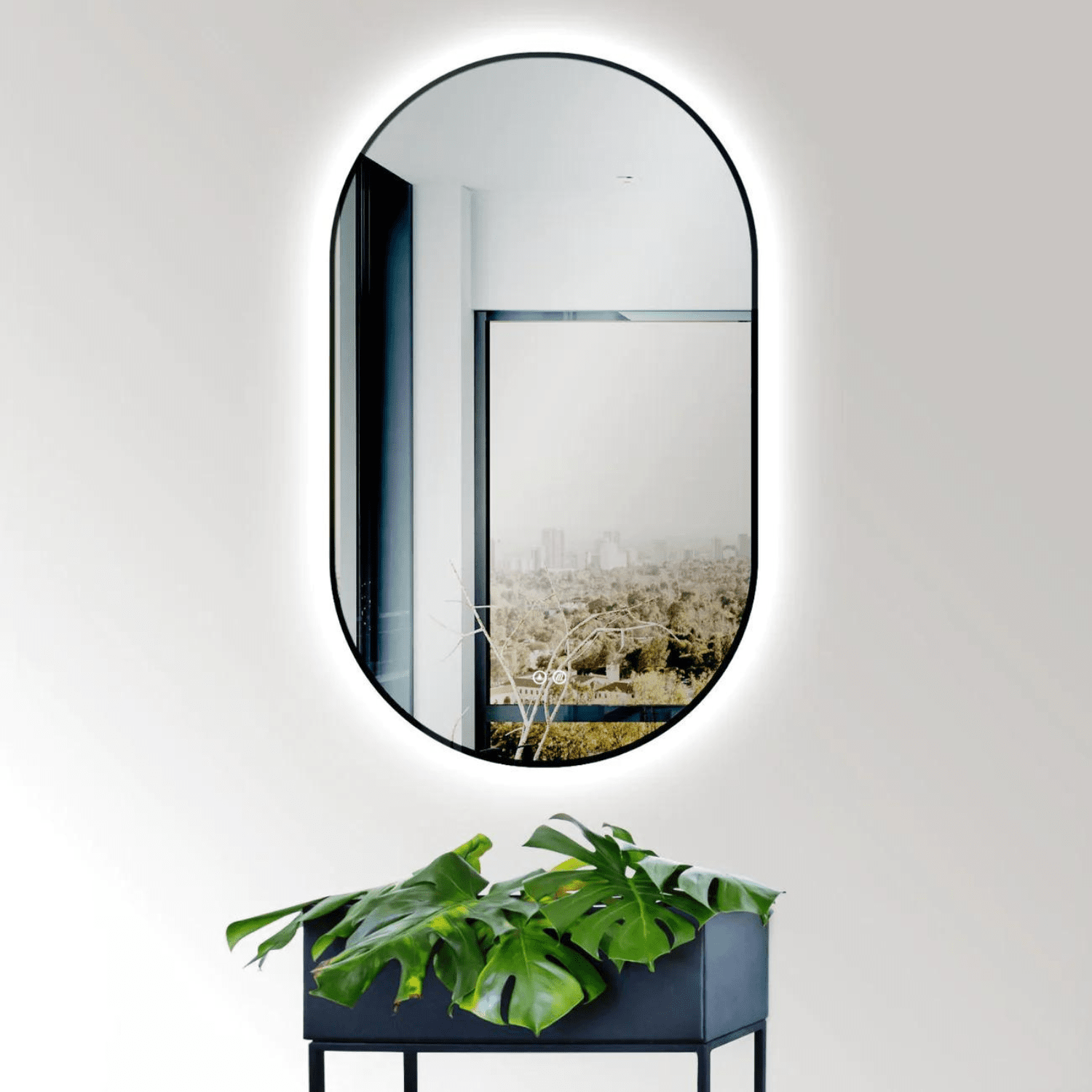 Badkamerspiegel Ovaal Zwart 45 x 75 cm – Anti-Condens & Led Horizontaal/Verticaal