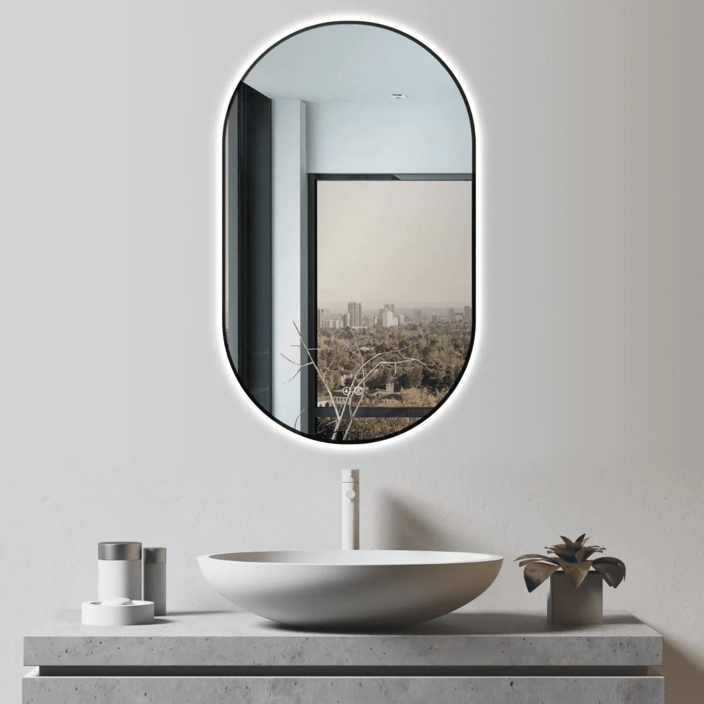 Badkamerspiegel Ovaal Zwart 45 x 75 cm – Anti-Condens & Led Horizontaal/Verticaal