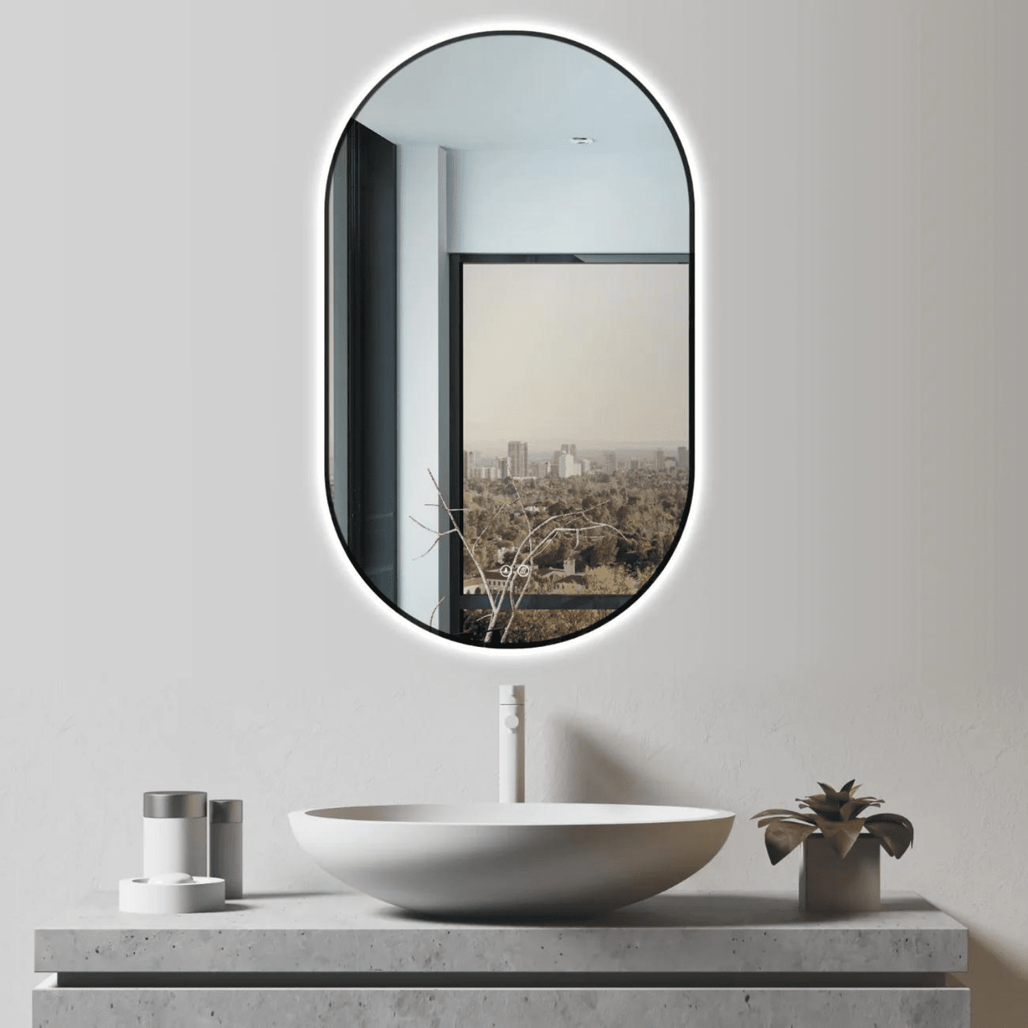 Badkamerspiegel Ovaal Zwart 45 x 75 cm – Anti-Condens & Led Horizontaal/Verticaal