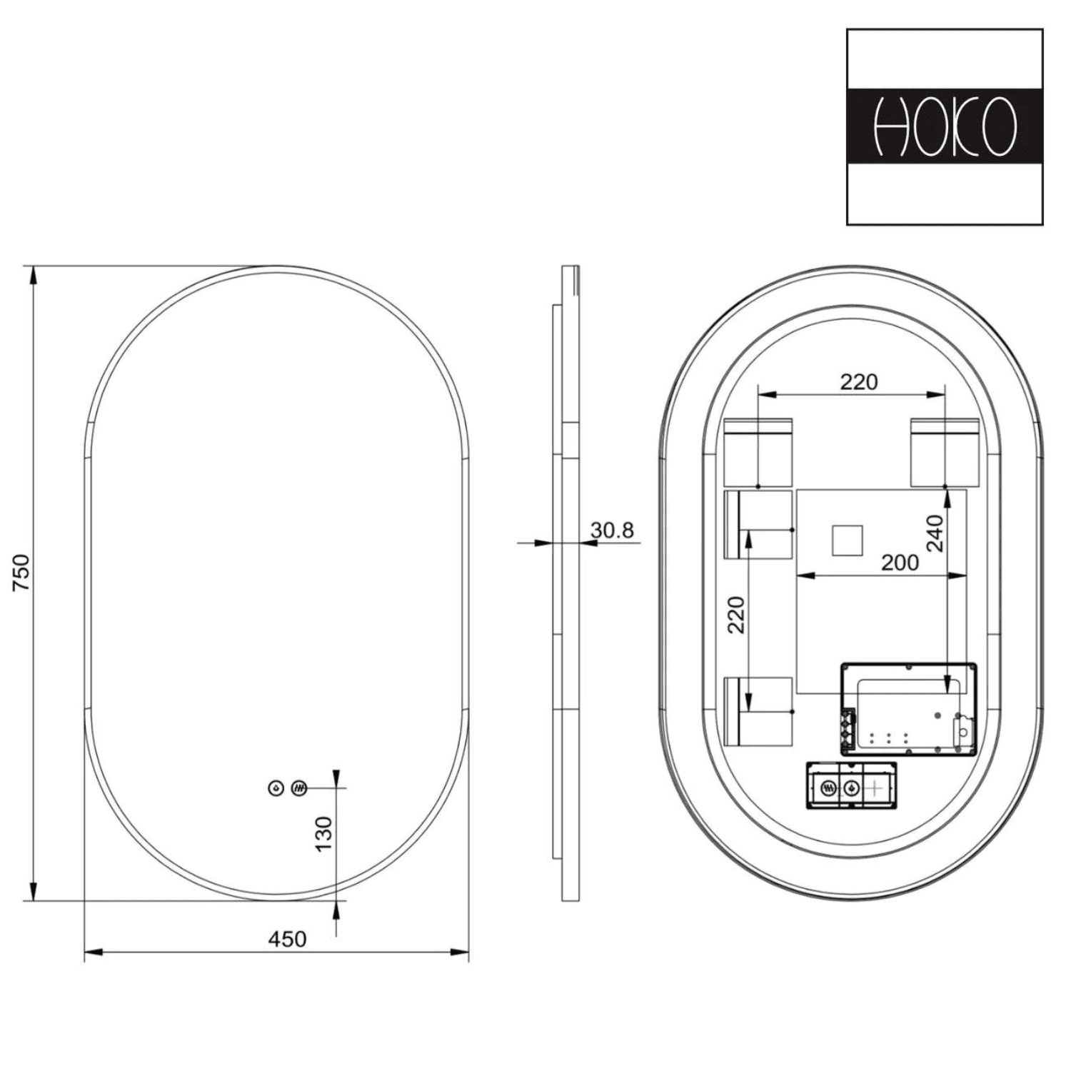 Badkamerspiegel Ovaal Zwart 45 x 75 cm – Anti-Condens & Led Horizontaal/Verticaal