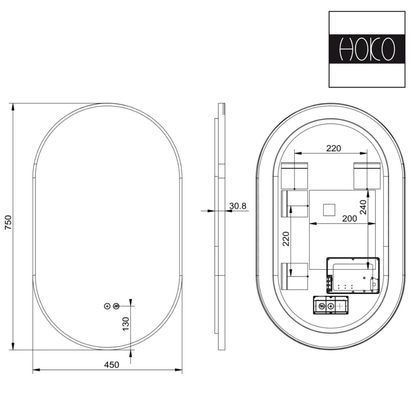 Badkamerspiegel Ovaal Zwart 45 x 75 cm – Anti-Condens & Led Horizontaal/Verticaal