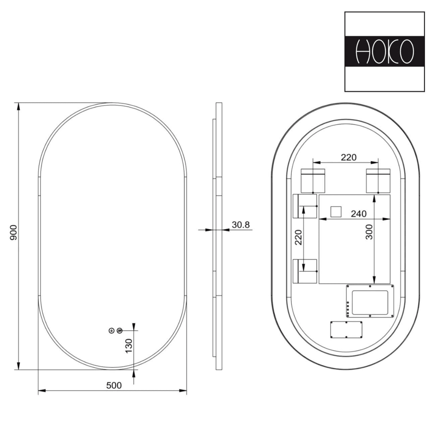 Badkamerspiegel Ovaal Zwart 45 x 75 cm – Anti-Condens & Led Horizontaal/Verticaal
