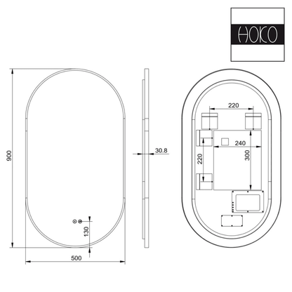 Badkamerspiegel Ovaal Zwart 45 x 75 cm – Anti-Condens & Led Horizontaal/Verticaal