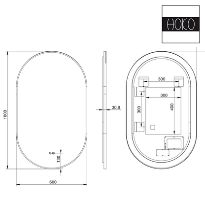 Badkamerspiegel Ovaal Zwart 45 x 75 cm – Anti-Condens & Led Horizontaal/Verticaal