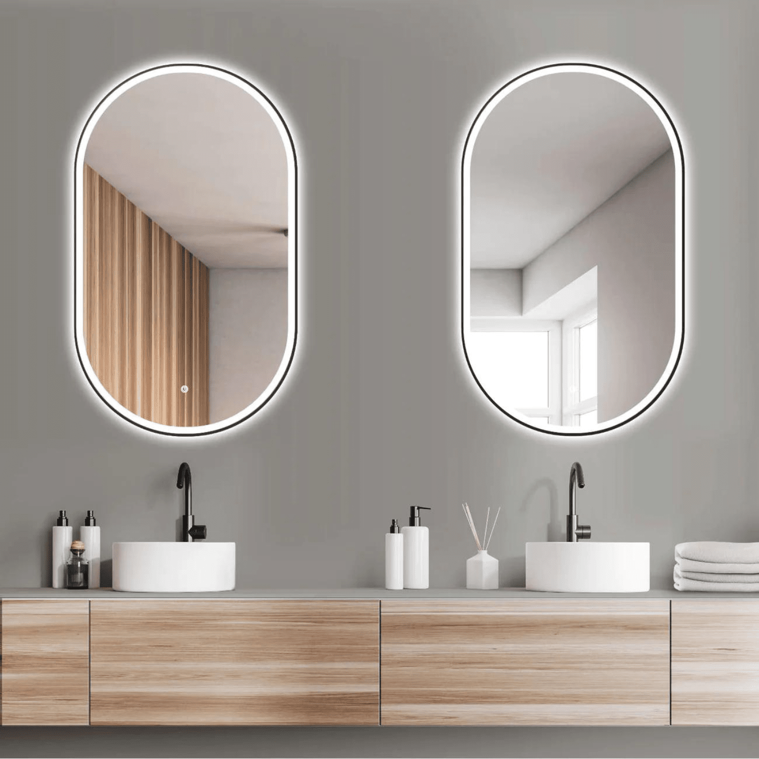 Badkamerspiegel Ovaal 50 x 90 cm – Anti-Condens & Inbouw Led Horizontaal/Verticaal