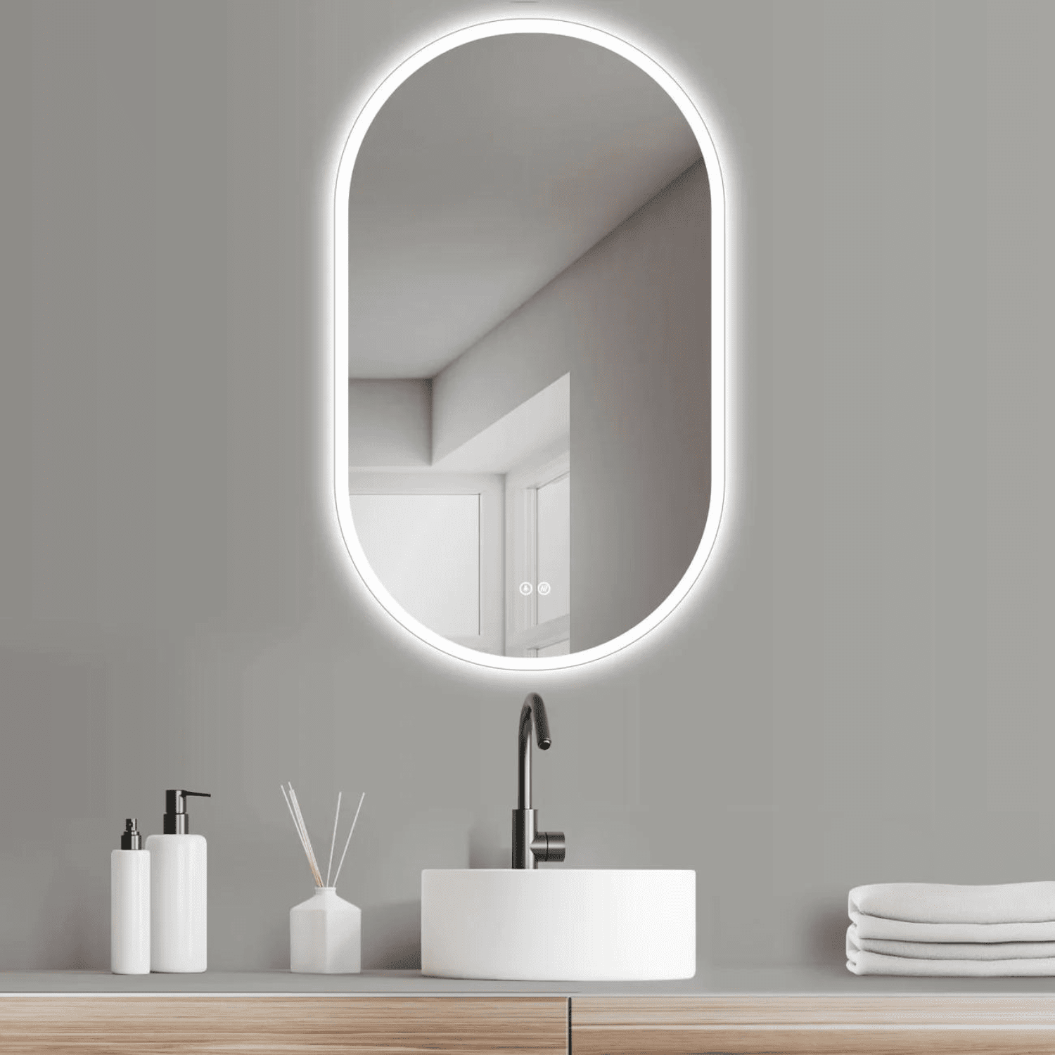 Badkamerspiegel Ovaal 50 x 90 cm – Anti-Condens & Inbouw Led Horizontaal/Verticaal