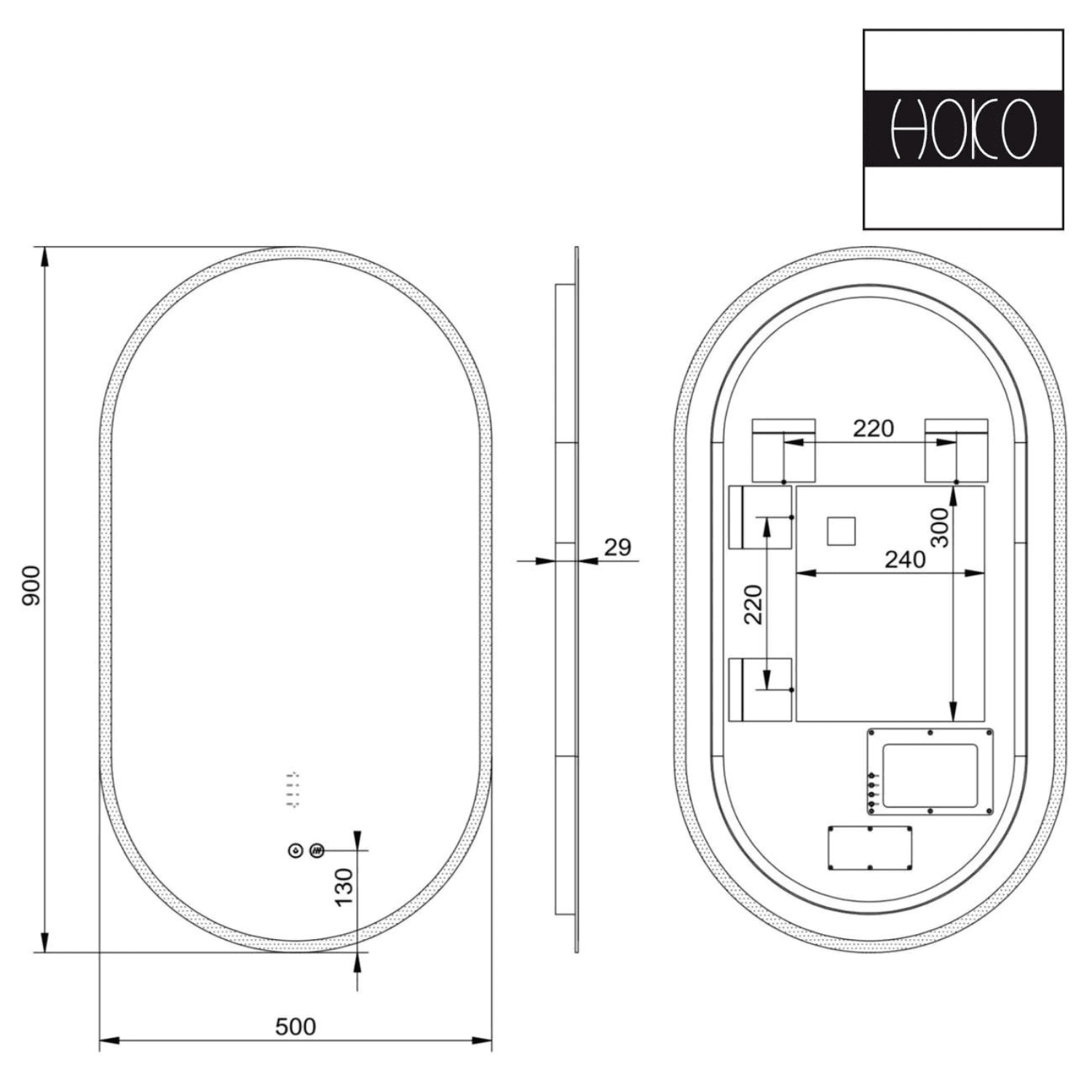 Badkamerspiegel Ovaal 50 x 90 cm – Anti-Condens & Inbouw Led Horizontaal/Verticaal