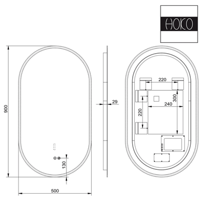 Badkamerspiegel Ovaal 50 x 90 cm – Anti-Condens & Inbouw Led Horizontaal/Verticaal