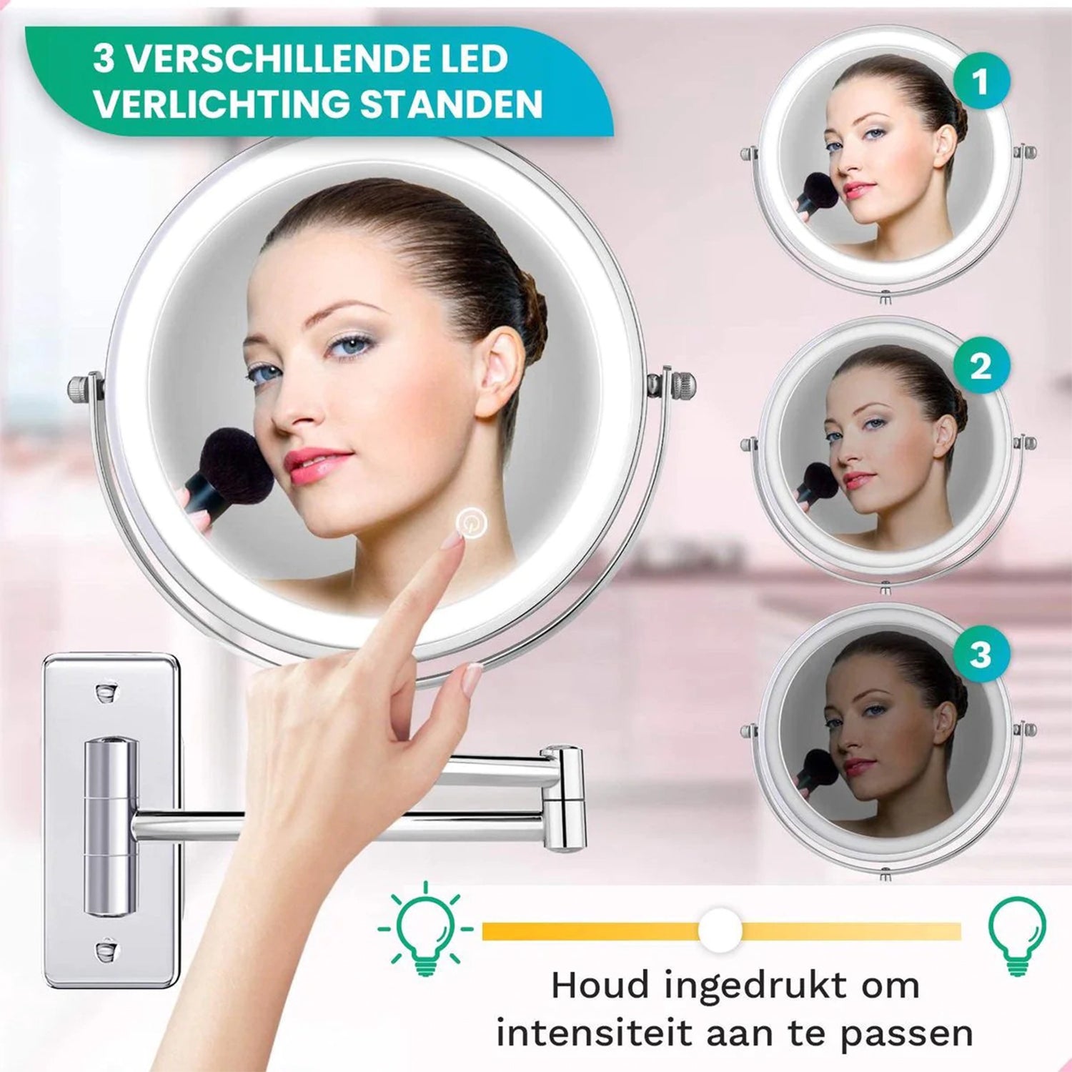 Make-Up Spiegel Wand Led Verlichting - 5x Vergroot - Chroom - Batterijen
