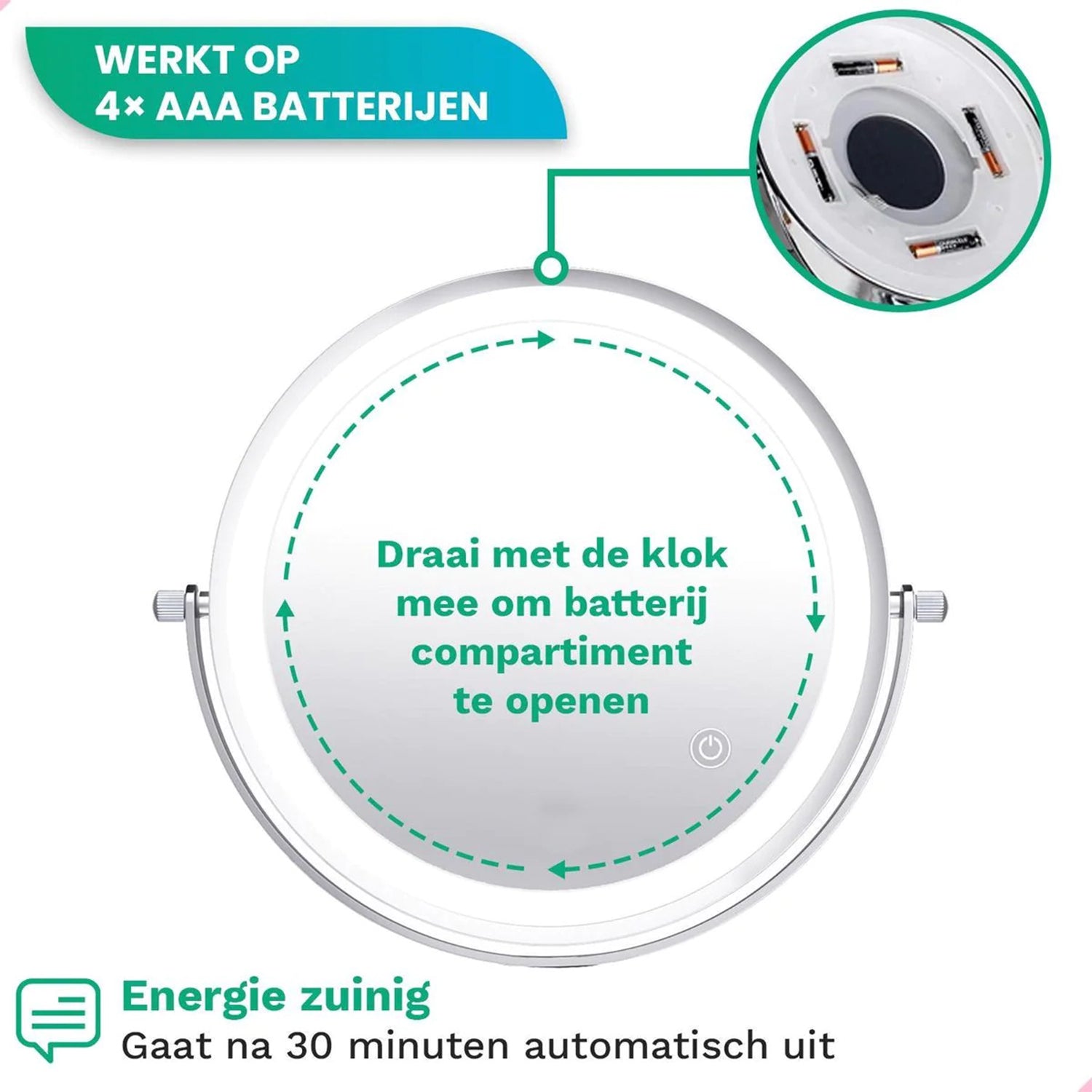 Make-Up Spiegel Wand Led Verlichting - 5x Vergroot - Chroom - Batterijen