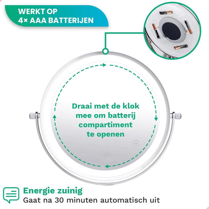 Make-Up Spiegel Wand Led Verlichting - 5x Vergroot - Chroom - Batterijen