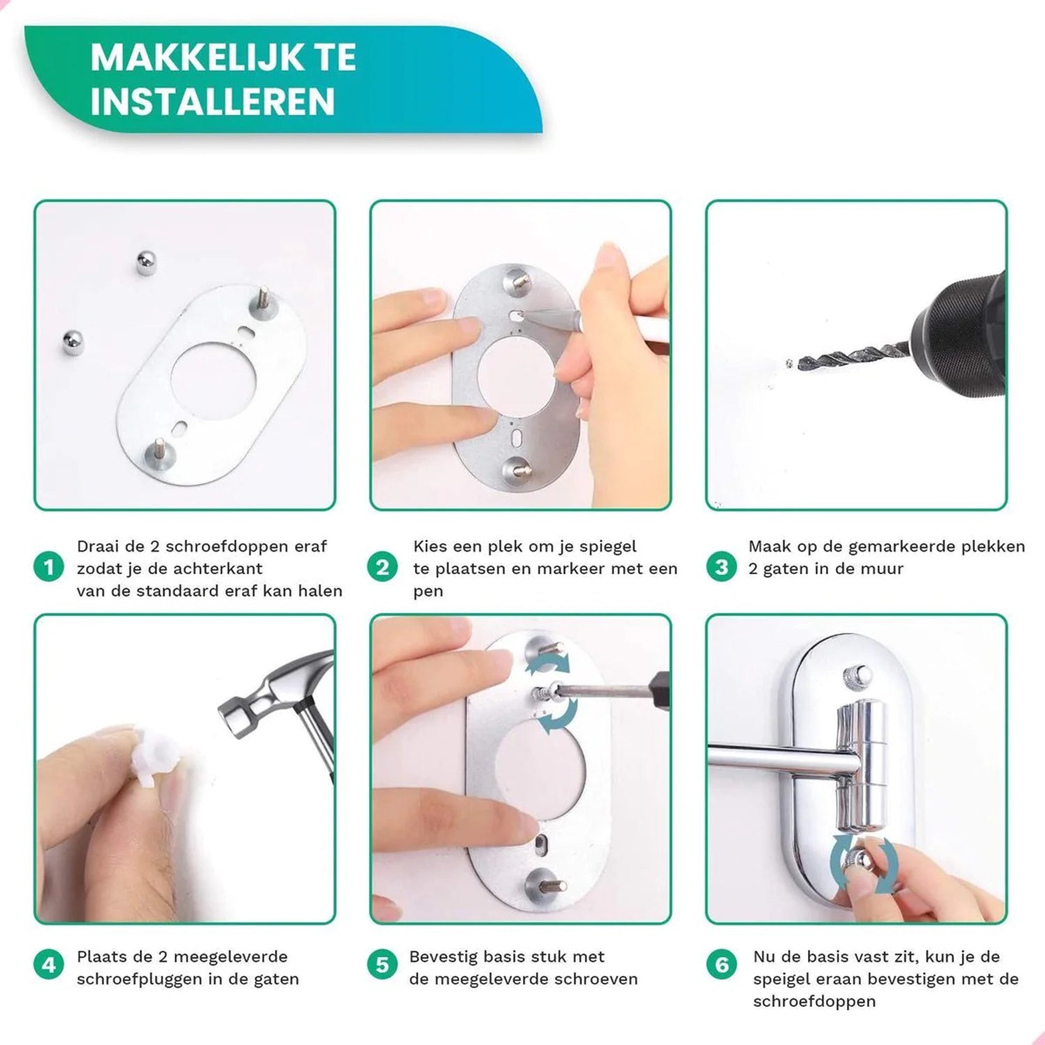 Make-Up Spiegel Wand Led Verlichting - 5x Vergroot - Chroom - Batterijen