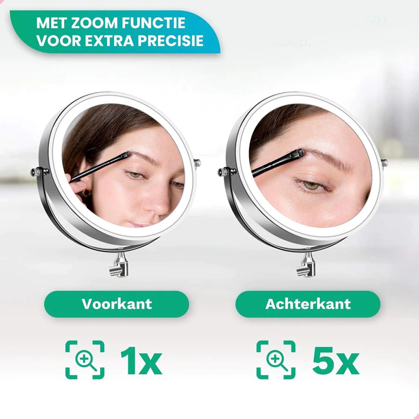Make-Up Spiegel Wand Led Verlichting - 5x Vergroot - Chroom - Batterijen