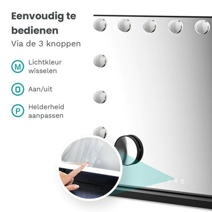 Hollywood Make Up Spiegel - LED Verlichting - 10x Zoom - Ophangbaar - Wit - 58x48cm