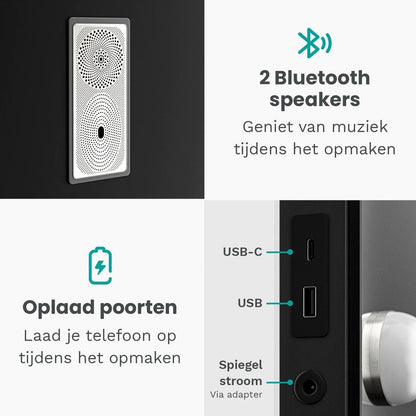 Hollywood Make Up Spiegel LED - Bluetooth Speakers - 10x Zoom - Ophangbaar - Zwart - 80x60cm
