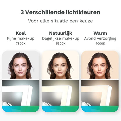 Make-Up Spiegel Staand Led Verlichting - 3 Dimbare LED Verlichting - Wit - 33 X 44 Cm