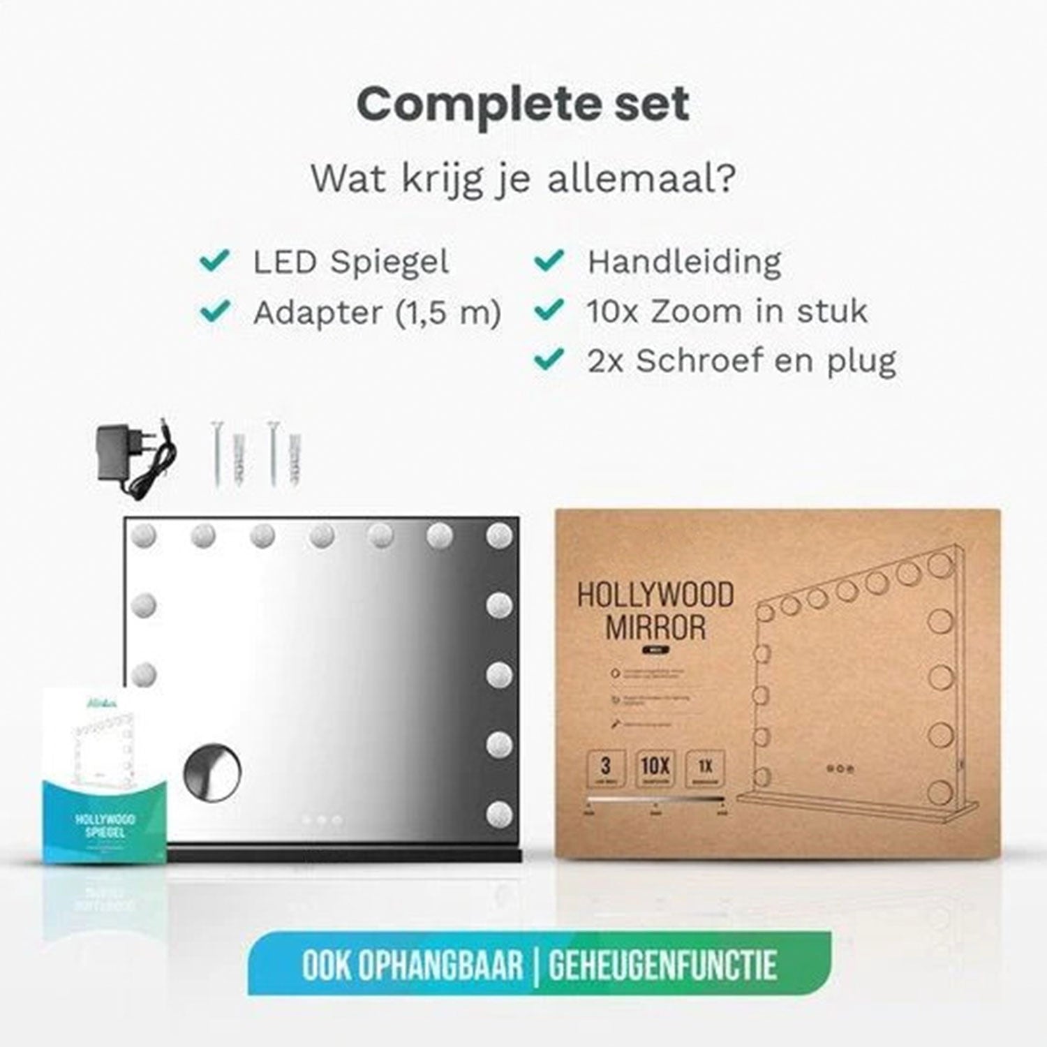 Hollywood Make Up Spiegel LED - Bluetooth Speakers - 10x Zoom - Ophangbaar - Zwart - 80x60cm