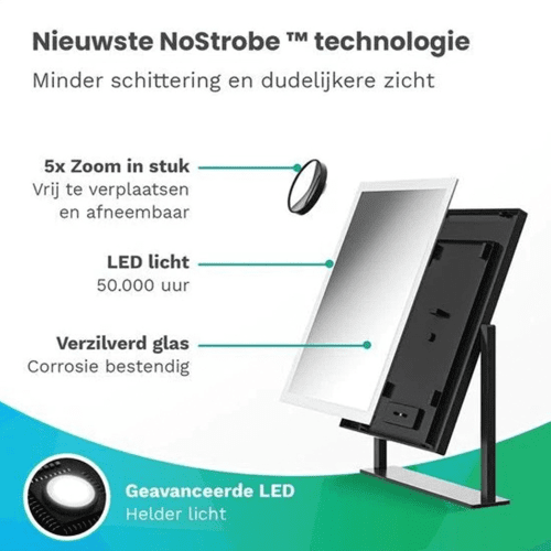 Make-Up Spiegel Staand Led Verlichting - 3 Dimbare LED Verlichting - Zwart - 33 X 44 Cm