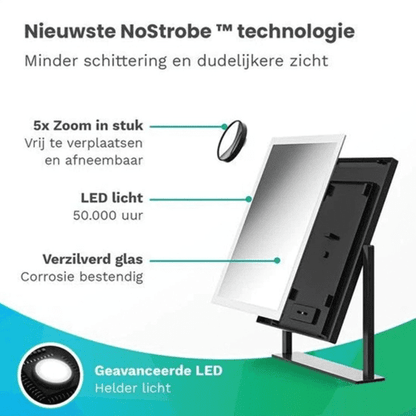 Make-Up Spiegel Staand Led Verlichting - 3 Dimbare LED Verlichting - Zwart - 33 X 44 Cm