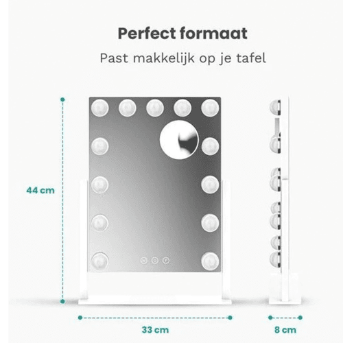 Make-Up Spiegel Hollywood Led Verlichting - 3 Dimbare LED Verlichting - Wit - 33 X 44 Cm