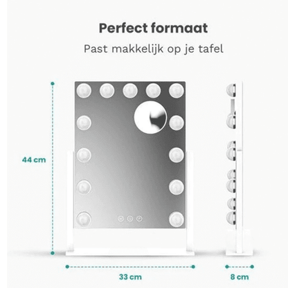 Make-Up Spiegel Hollywood Led Verlichting - 3 Dimbare LED Verlichting - Wit - 33 X 44 Cm
