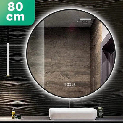 Badkamerspiegel Rond Mat Zwart 80 cm - Anti-Condens & Dimbaar Led