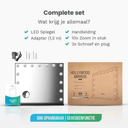 Hollywood Make Up Spiegel - LED Verlichting - 10x Zoom - Ophangbaar - Zwart - 58x48cm