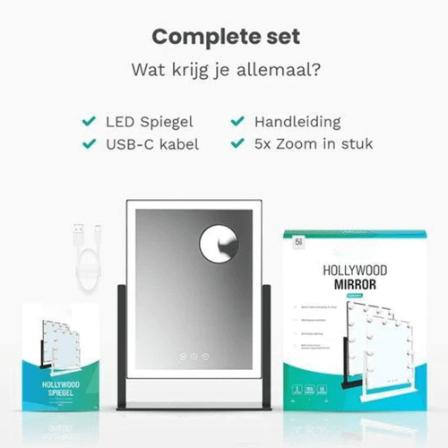 Make-Up Spiegel Staand Led Verlichting - 3 Dimbare LED Verlichting - Zwart - 33 X 44 Cm