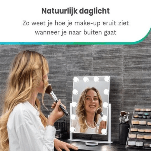 Make-Up Spiegel Hollywood Led Verlichting - 3 Dimbare LED Verlichting - Wit - 33 X 44 Cm