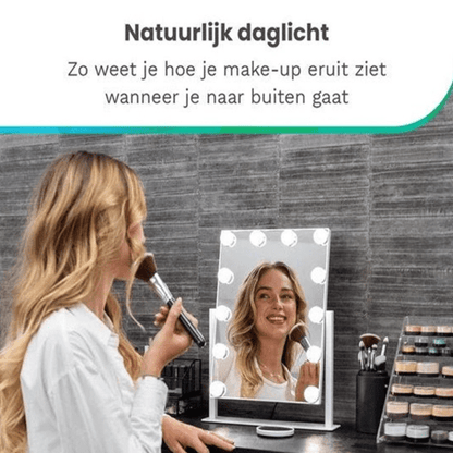 Make-Up Spiegel Hollywood Led Verlichting - 3 Dimbare LED Verlichting - Wit - 33 X 44 Cm