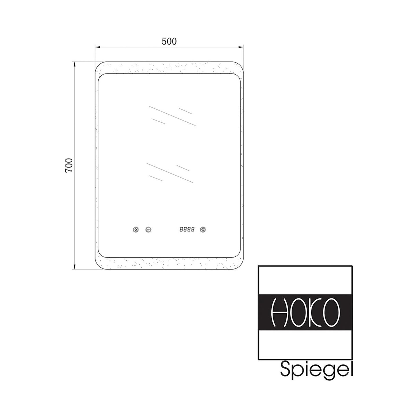 Spiegel Rechthoek 50 x 70 cm - Anti-Condens, Inbouw Led & Digitale Klok
