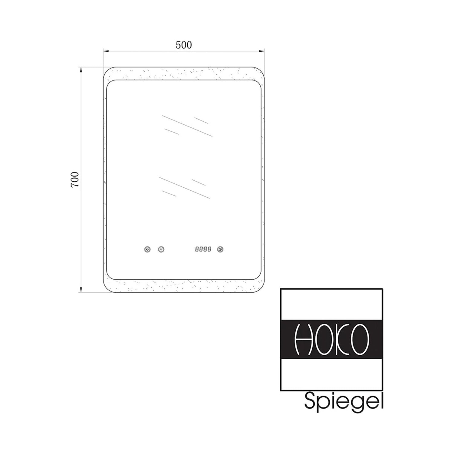 Spiegel Rechthoek 50 x 70 cm - Anti-Condens, Inbouw Led & Digitale Klok