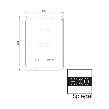 Spiegel Rechthoek 50 x 70 cm - Anti-Condens, Inbouw Led & Digitale Klok