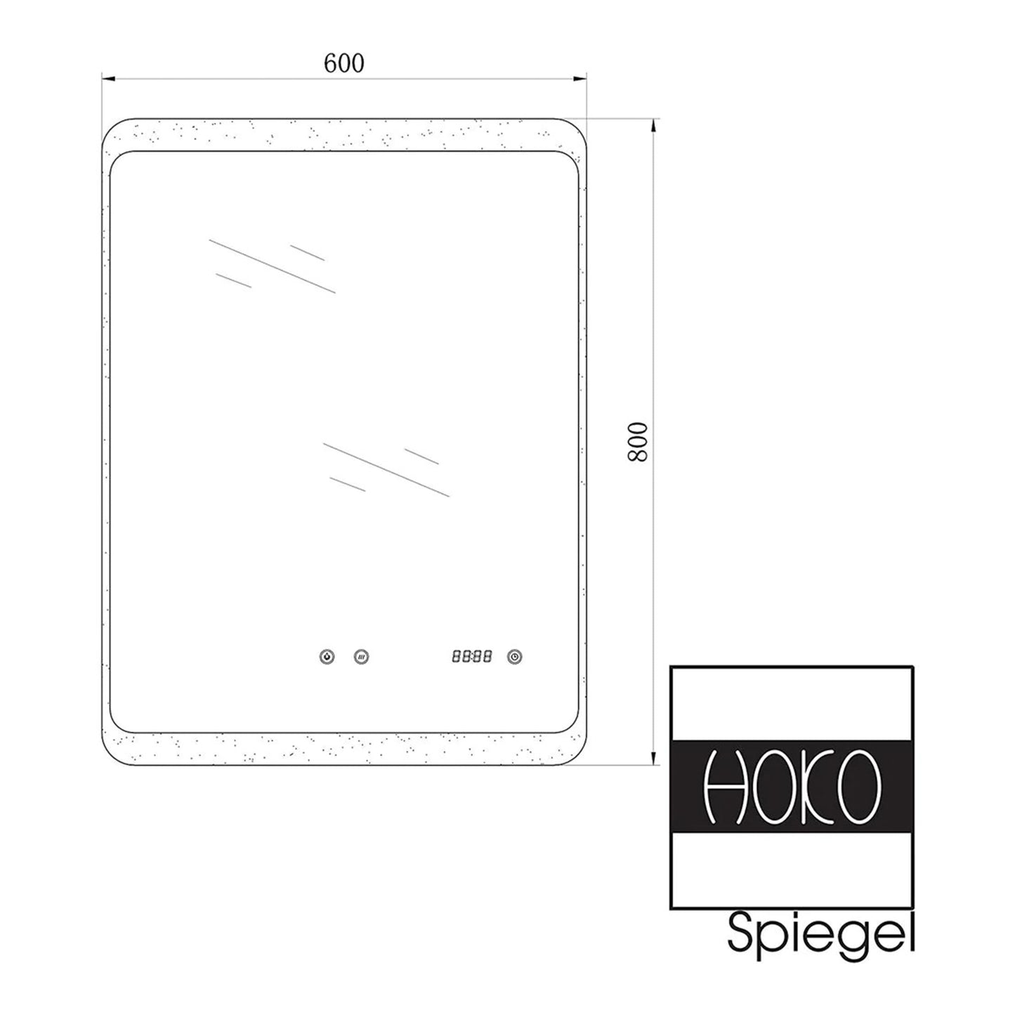 Spiegel Rechthoek 50 x 70 cm - Anti-Condens, Inbouw Led & Digitale Klok