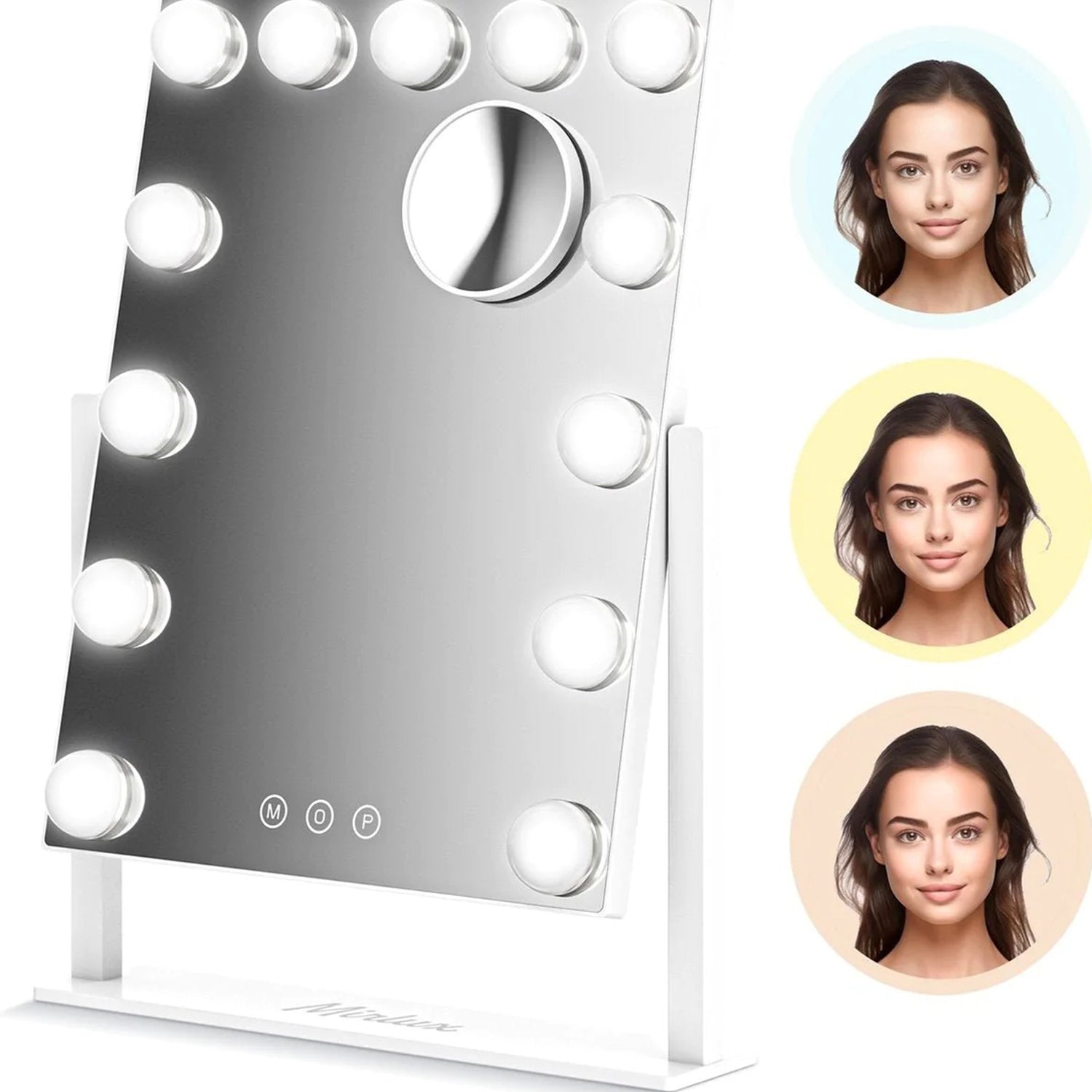 Make-Up Spiegel Hollywood Led Verlichting - 3 Dimbare LED Verlichting - Wit - 33 X 44 Cm