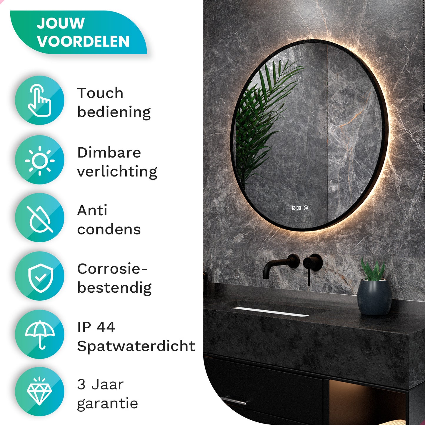Badkamerspiegel - 120cm - Zwart Frame