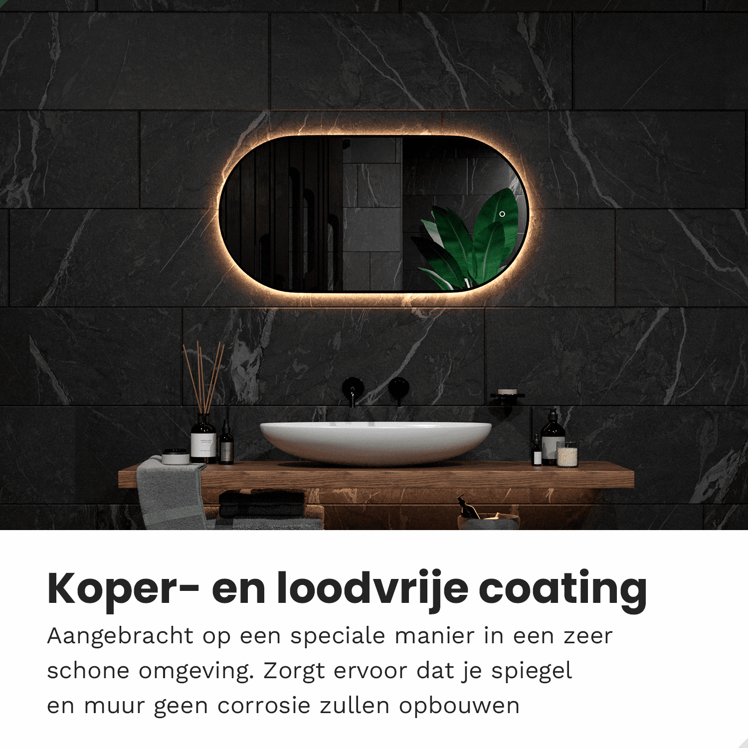 Badkamerspiegel - 100x50cm Ovaal - Zwart Frame